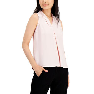 Bar III Women's XL Light Pink Sleeveless Pleated V-Neck Top NWT